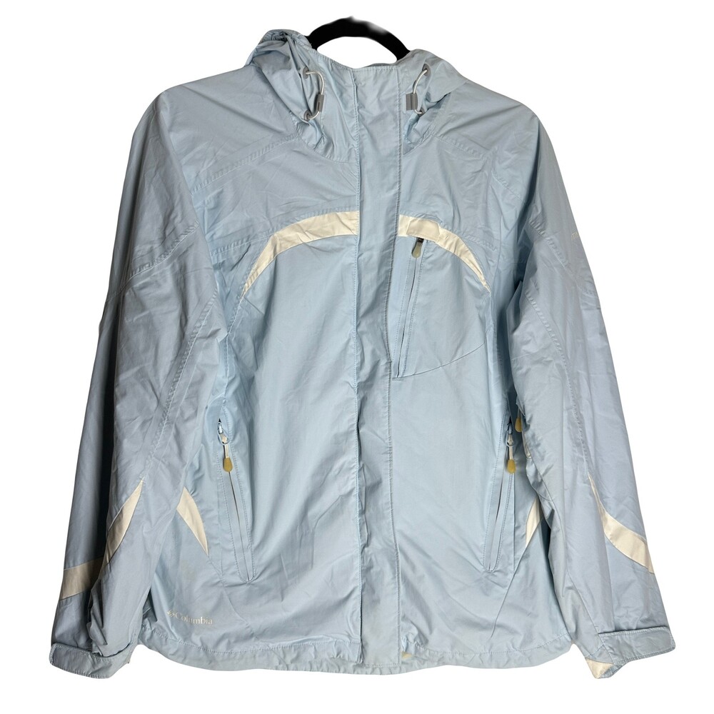 Columbia Titanium Womenss Sportswear Hooded Rain Jacket Shell Blue Full Zip S
